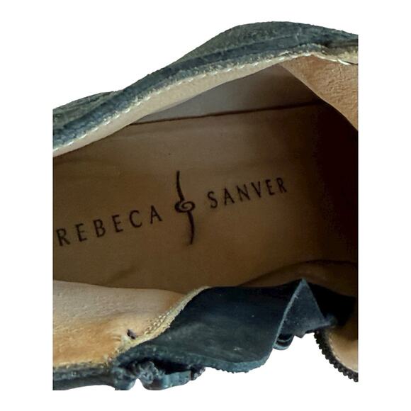 Rebecca Sanver Black Suede Booties Sz 6.5 Amber Lucite Heels Anthropologie EUC - Picture 6 of 12
